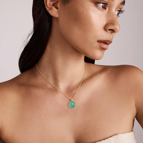 Robaice Cross Necklace for Women, Dainty 14K Gold Plated Cross Necklace - style: disc cross green