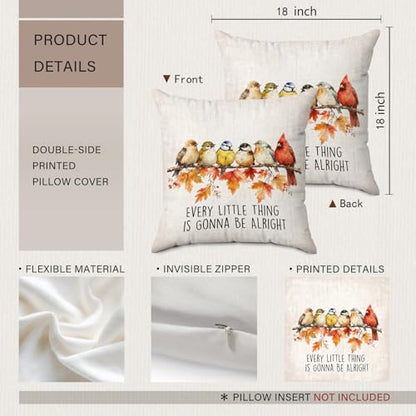 Inspirational Fall Autumn Maple Leaf Bird Throw Pillow Covers 18x18 - color: Bird