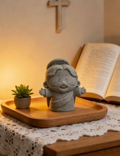Cute Jesu Sandstone Figurine - Adorable Christian Home Decor, Perfect Religious Gift for Baptism, Easter, Housewarming & Christian Families - color: Jesus-gray