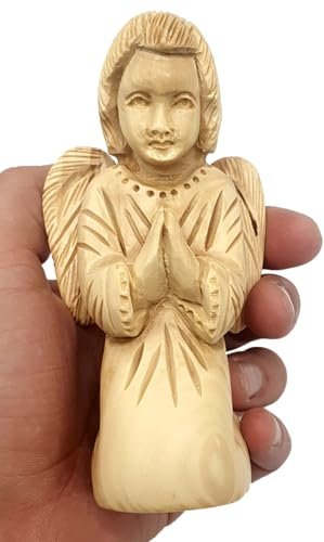 Zuluf Olive Wood Praying Angel Figurine (4.9") | Guardian Angel Sculpture | Memorial Gift for Women | Christian Display Statue for Home or Funeral Altar - color: 4.9" Christmas Angel