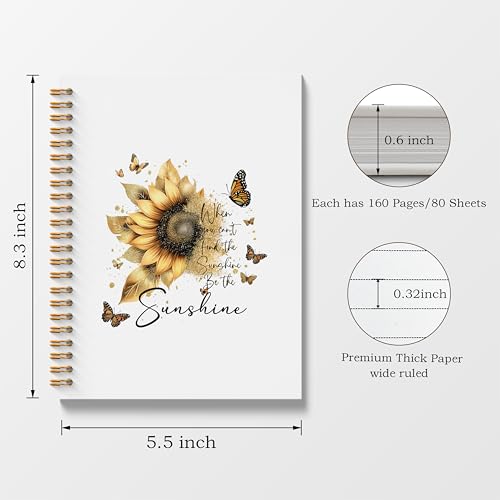 Poecinvi Sunflower Inspirational Spiral Notebook, Inspirational Gifts for Women, Be the Sunshine Notebook, Sunflower Butterfly Journal, Motivational Gifts for Women, 5.5x8.3 Inch - color: Sunshine