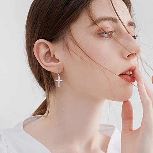 Cross Earrings 925 Sterling Silver Dangle Earring Gifts for Women - style: Diamond-cut Cross