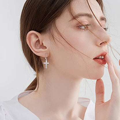 Cross Earrings 925 Sterling Silver Dangle Earring Gifts for Women - style: Diamond-cut Cross