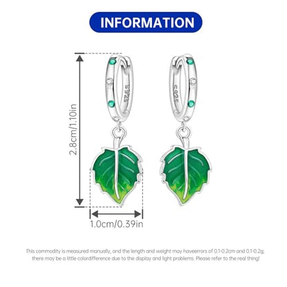 925 Sterling Silver Drop & Dangle Earrings for Women,Butterfly Dragonfly and Bee|Flower and leaf Earrings, Suitable for Sensitive Ears Fashion Jewelry Gift- Hypoallergenic Earrings - color: Green leaf
