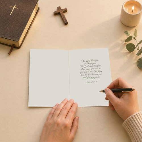 With Deepest Sympathy Card, Single Card – White Lily Bouquet and Feathers on Sage – 5x7 Religious Condolence Card With Envelope for Funeral, Bereavement and Loss - color: With Deepest Sympathy