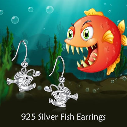 Crab/Mushroom/Lobster/Bat/Angler Fish/Tiger/Elephant/Jellyfish/Flamingo/Scorpion Earrings Dangling Sterling Silver Created Blue Opal Earrings Jewelry Gifts for Women Girls… - style: Angler Fish