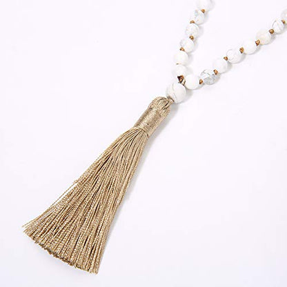 6MM Mala Beads Long Necklace for Meditation Prayer - style: Natural White Howlite