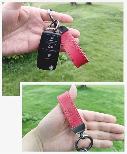 Double-Sided Cowhide Keychain for Car Keys, Vegetable-Tanned - color: Red