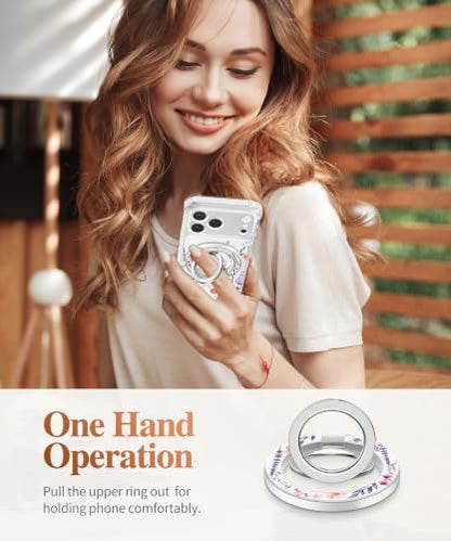 GVIEWIN Magnetic Phone Ring Holder, Compatible with MagSafe Phone Grip - color: Floratopia/White