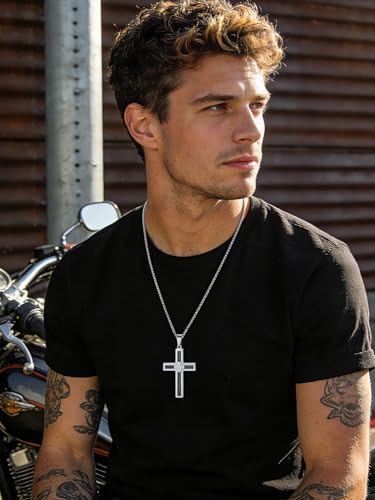FaithHeart Stainless Steel Cross Necklace for Men, Silver/Black/Gold Cross Chains for Men Religious Amulet Necklaces Christian Gifts for Dad - style: Twist Cross-Silver