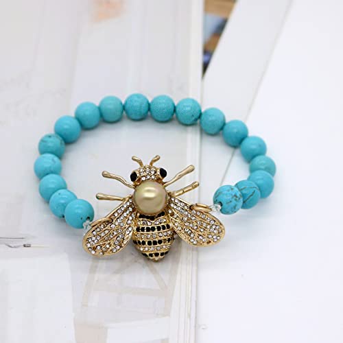 Honey Bee Brooches Crystal Insect Themed Bee Brooch Animal Fashion Shell Pearl Brooch Pin Gold Tone - color: Blue Gold Pearl Bracelet
