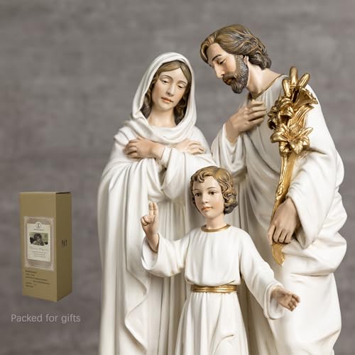 BC Catholic Holy Family Statue 12" H Youth Jesus St. Joseph Virgin Mary - color: Gold & White