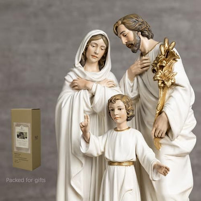 BC Catholic Holy Family Statue 12" H Youth Jesus St. Joseph Virgin Mary - color: Gold & White