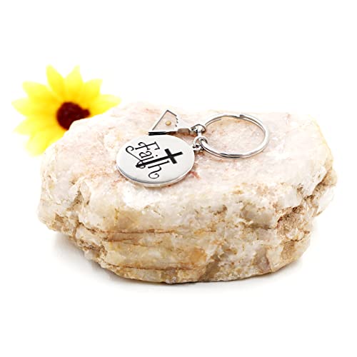 Uloveido Stainless Steel Faith Cross Keychain & Jesus Loves Me Christian Keyring Mustard Seed Charms Religious Jewelry - style: Faith Cross-triangle