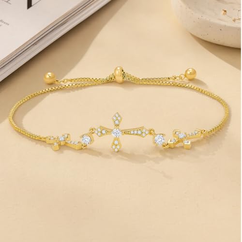 Cicy Bell Cross Bracelets For Women 24k Gold Plated Cubic Zirconia Bracelet - color: Gold-C