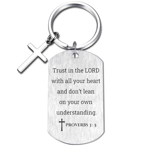 Inspirational Scripture Keychain with Cross - Bible Verse Matte Key Chain Religious Gift for Christian - style: Proverbs 3:5