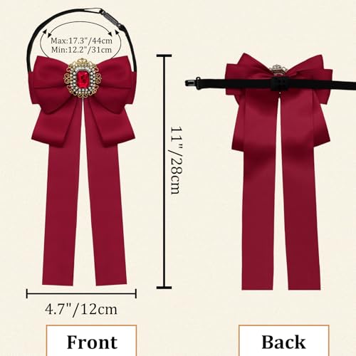 Womens Bow Tie Adjustable Rhinestone Bowtie for Women Ladies Girls Pre-tied Womens Tie for Shirt Suit Uniform - color: Red-strap-style 2