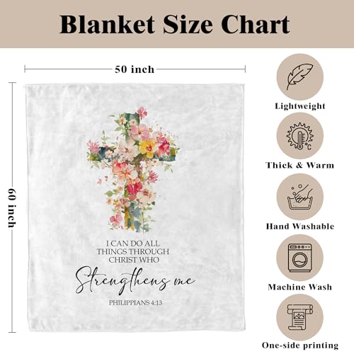 I Can Do All Things Through Christian Blanket, Floral Cross Religious Throw Blanket, Christian Gifts for Women Faith, Bible Verse Blanket for Bedroom Living Room Couch Sofa, 50x60 Inches - color: Cross