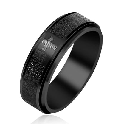 Christian Religious Bible Ring Anxiety & Stress Relief Ring Men's Black Ring Titanium Steel Christian Scripture Rotating Ring Cross Ring for Men Husband Dad Bff Friends Size: 7-13 - color: Nlack