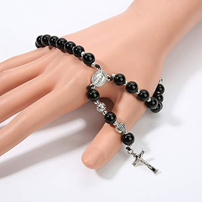 8mm Handmade Anglican Prayer Beads Rosary for Women - color: Silver(Black Agate)