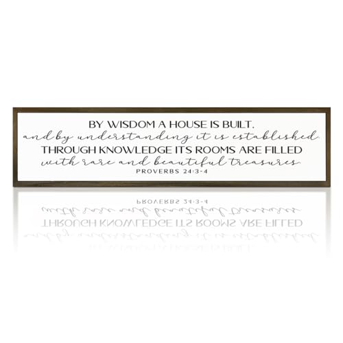 Christian Decor Signs, Bible Verse Wall Art, Modern Farmhouse Home Decor, Table Shelf Decoration, Rustic Hanging Framed Wood Sign, Scripture Proverbs 24:3-4 Sign 17.8x4x1.2 inches - color: Wooden