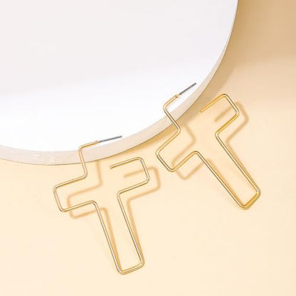 Cross Hoop Earrings for Women Trendy Large Cross Rhinestone Sparkly Hoop Earings Prom Wedding Party Formal Jewelry - color: gold R4