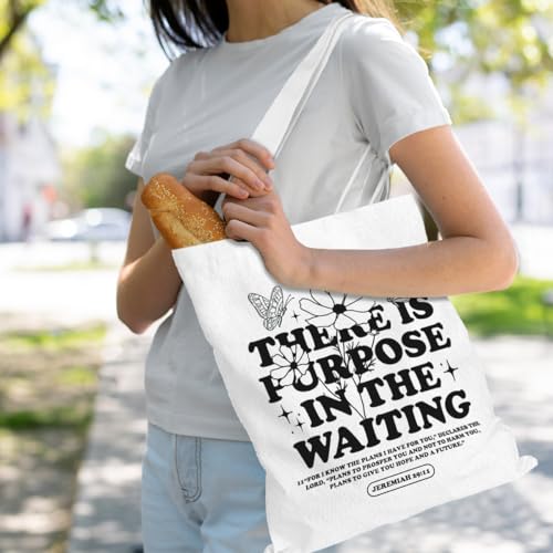 VICBOU Bible Verse Canvas Tote Bag Religious Christian Gifts for Women Men Faith Canvas Tote Reusable Grocery Bag - color: Purpose