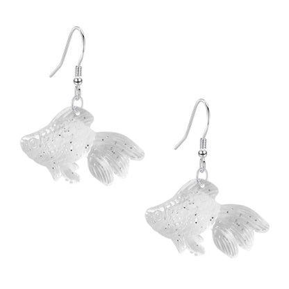 Anmpab Beach Funny Cute Goldfish Dangle Drop Earrings Lovely Resin Transparent Fish Earrings for Women - color: White
