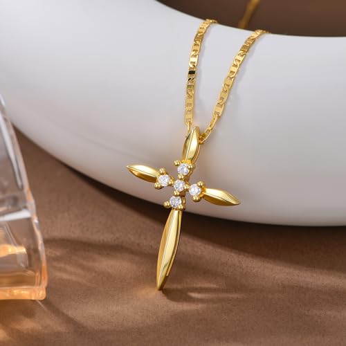 14K Gold Cross Necklace for Women Elegent Gold Cross Pendant Necklace Religious Jewelry Gift - style: G
