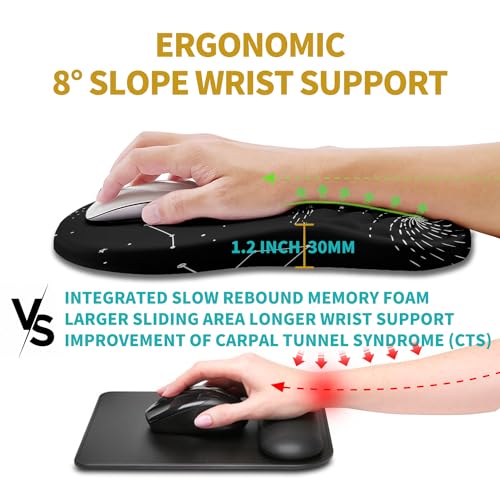 Hokafenle Ergonomic Mouse Pad Wrist Support, Wrist Rest Mousepad for Carpal Tunnel Pain Relief with Integrated Memory Foam Slope Massage Bulge (11.8x7.9 inch,Galaxy - color: KM04-Constellation Galaxy