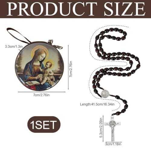 Wooden Catholic Rosary Beads, Rosarios Catolicos with Decorative Prayer Box - color: Brown (2)