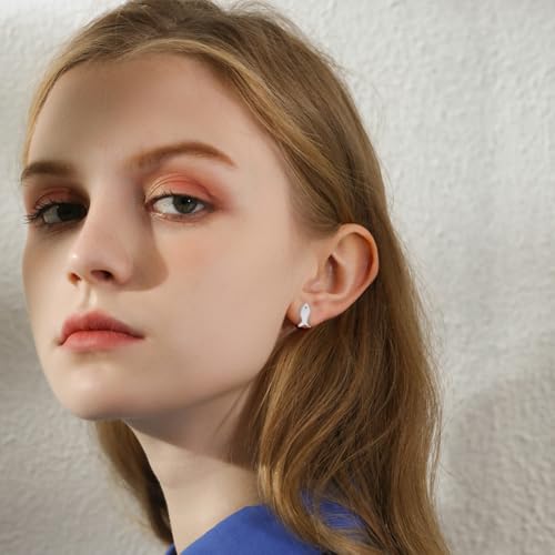 Cute Small Fish Stud Earrings for Women 14k Gold-Tone Plated Polished Dainty Tiny Fish Animal Studs Cartilage Post Pin Earring Minimalist Daily Wear Holiday Jewelry for Sensitive Ear Daughter - color: Silver
