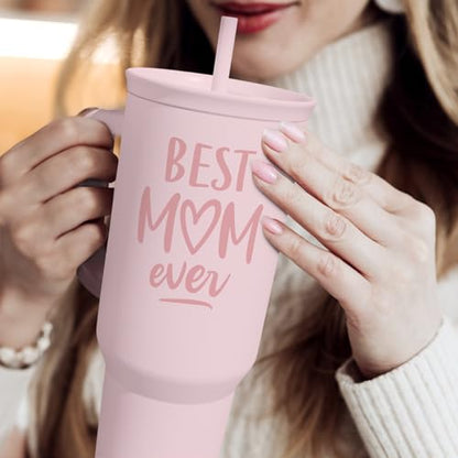 SANDJEST Gift for Mom - Best Mom Stainless Steel Tumbler with Handle, Travel Coffee Mug for Moms - Gifts for Birthday Christmas Mothers Day, 40oz - color: Mom 4