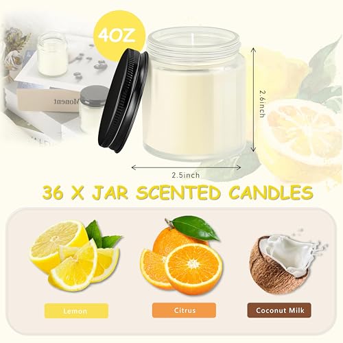 ACITHGL 36 Pcs 4oz Mini Mason Jar Candles Small Scented Candles Bulk Aromatherapy Ideal Souvenir Favors for Wedding Birthday Party (Lemon, Citrus, Coconut Milk, Black) - color: Black, style: Lemon, Citrus, Coconut Milk