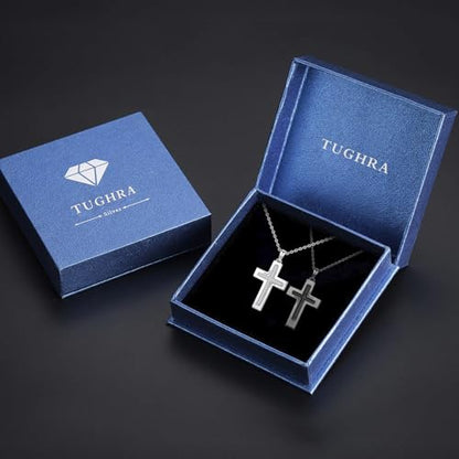 TUGHRA Couples Necklace Sterling Silver His and Hers Matching Necklace, Pendant Couples Jewelry Gifts for Couple Her Him - style: 02-Cubic Zirconia cross