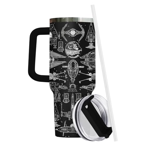 34HD Galaxy Spaceship Sci 40 oz Tumbler with Handle, Sci Fi Fan Gift - color: Blackstar40