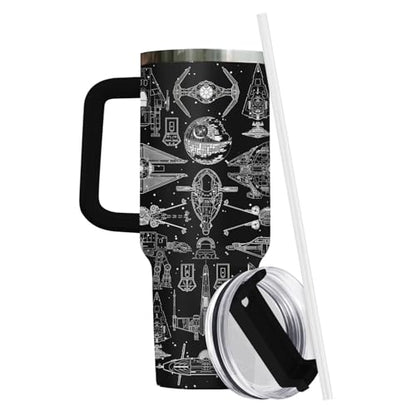 34HD Galaxy Spaceship Sci 40 oz Tumbler with Handle, Sci Fi Fan Gift - color: Blackstar40