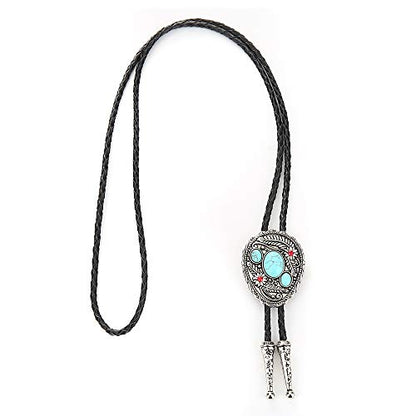 bolo tie for man,handmade western cowboy alloy natural mix Leather Bolo Tie - color: Leaf Turquoise Bolo Tie