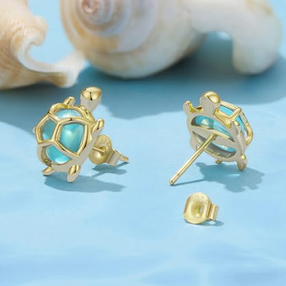 Cute Stud Earrings for Women Dachshund Koi Fish Sea Star Sea Turtle Sea Conch Earrings 14K Gold Plated Dainty Stud Earring funky Jewerly - color: Gole Turtle