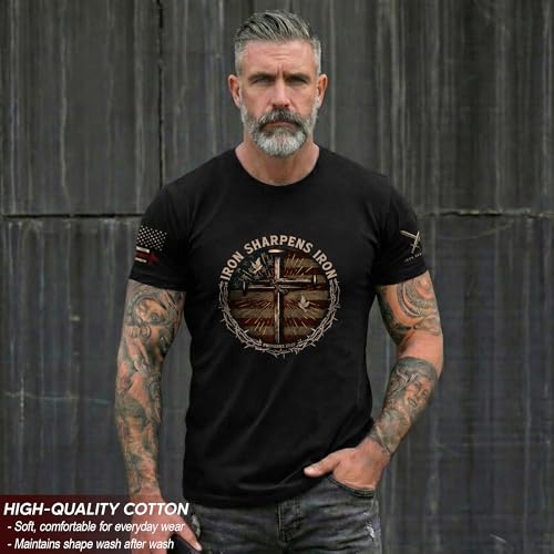 Iron Sharpens Iron T-Shirt Men, Christian Shirts for Men - color: Ds01-black, size: Medium