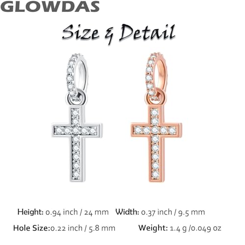 GLOWDAS 2026 Sparkling Cross Charm Pendant - fit Pandora Religious Bracelet
