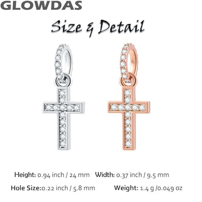 GLOWDAS 2026 Sparkling Cross Charm Pendant - fit Pandora Religious Bracelet
