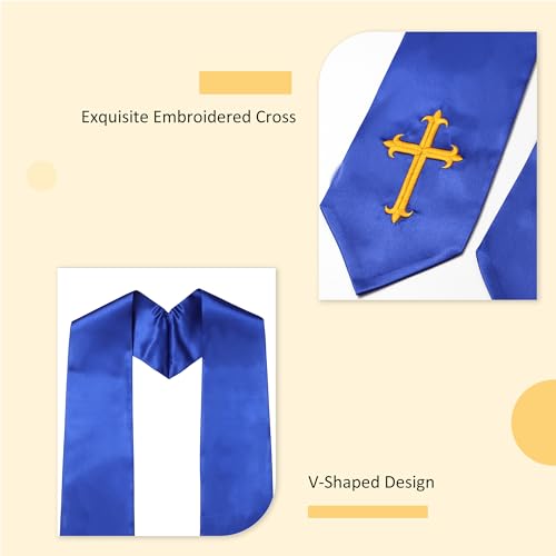 Clergy Stole & Choir Stole with Embroidered 60/72" - color: Royal Blue, size: 60 inch