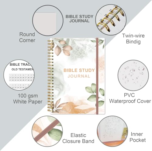 Heveboik Bible Study Journal – Church Notes Notebooks – Note Taking & Journaling Kit, 5.8" x 8.5", Rose Leaf - color: Rose-Leaf