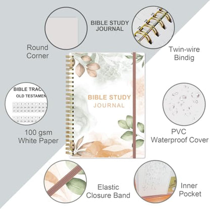 Heveboik Bible Study Journal – Church Notes Notebooks – Note Taking & Journaling Kit, 5.8" x 8.5", Rose Leaf - color: Rose-Leaf