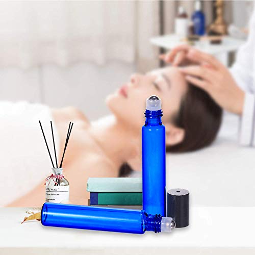 BENECREAT 30 Pack 10ml Coalt Blue Glass Roller Bottles with Stainless Steel Roller Balls, 10 Graduated Transfer Pipette and 4 Funnels for Essential Oils/Other Liquids - color: Blue, size: 10ml