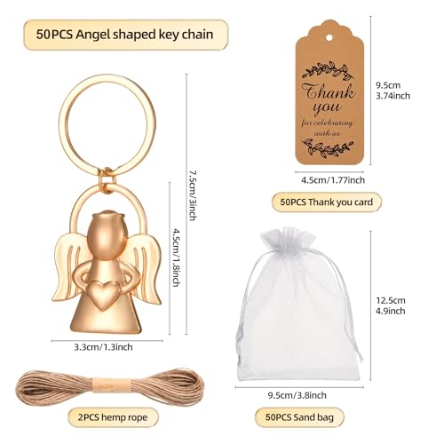 Angel Keychain Favors with Organza Bags DIY Tags Perfect for Baby Showers Weddings Bridal Shower Baptism Party Favors - color: Gold Angel