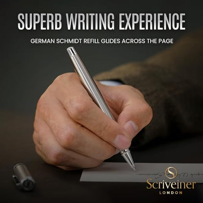 Scriveiner Stainless Steel Rollerball Pen - Stunning Luxury Metal Pen with Silver Chrome Finish, Schmidt Ink Refill, Best Roller Ball Pen Gift Set for Men & Women - color: 16. Stainless Steel with Chrome