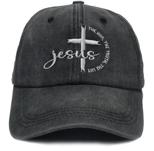 Christian hat Snapback,Jesus Cross Washed Faith Baseball Cap Gift - color: Black