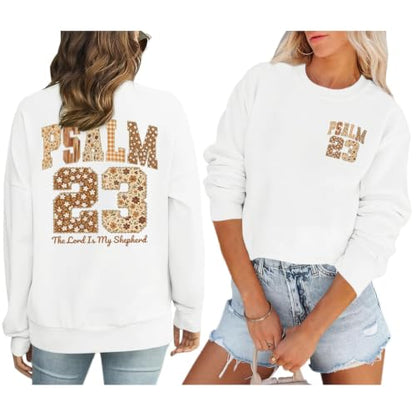 BeWithYou Christian Sweatshirts for Women Psalm 23 Sweatshirt Jesus Faith Long Sleeve Shirt Bible Verse Graphic Pullover Tops - color: White, size: X-Large